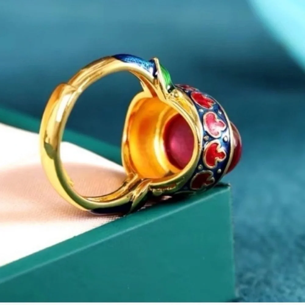 Ethnic Vintage Red Cabochon Enamel Ring
